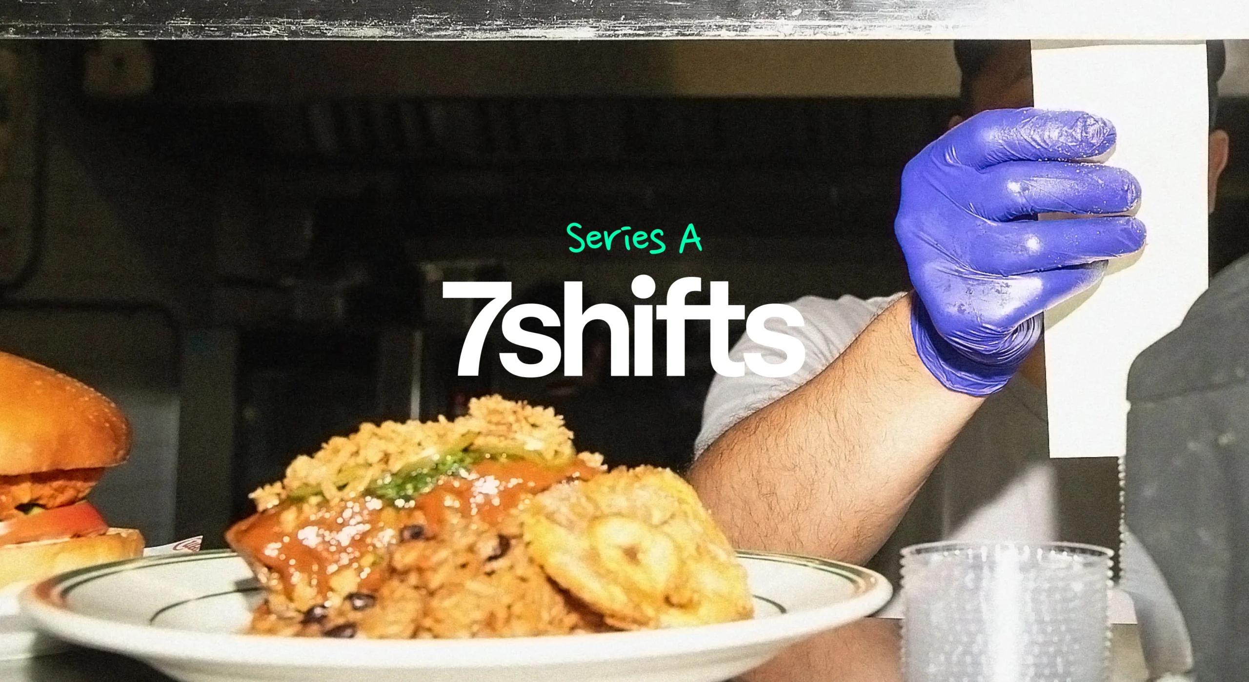 Image of back of house worker taking an order in restaurant, white 7shifts logo on top