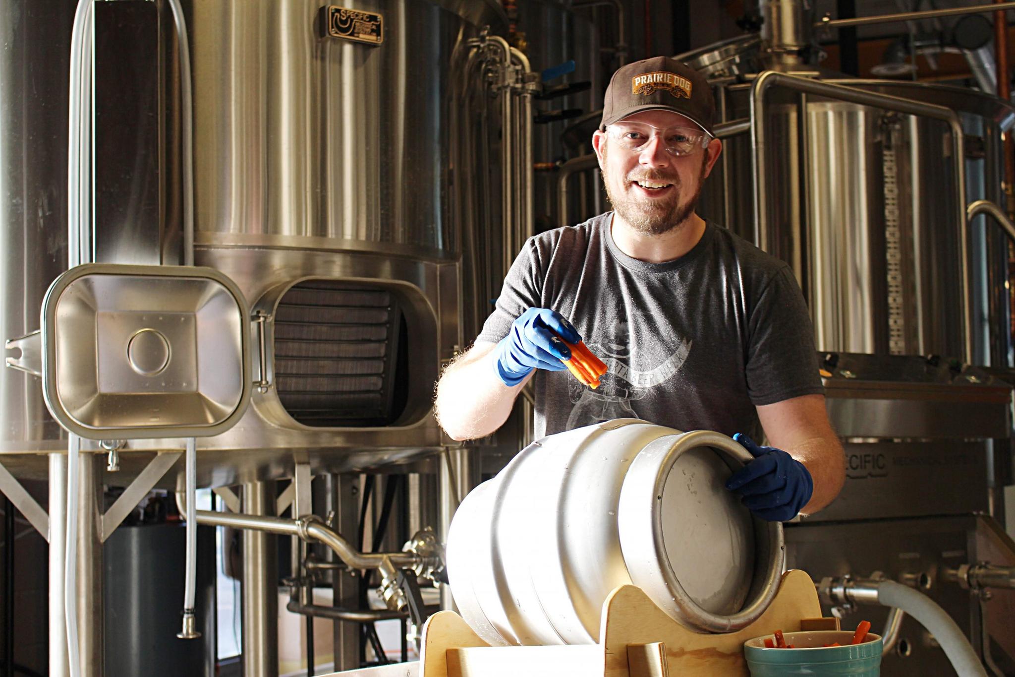 Gerad Coles, owner and founder of Prairie Dog Brewing working in the brewery