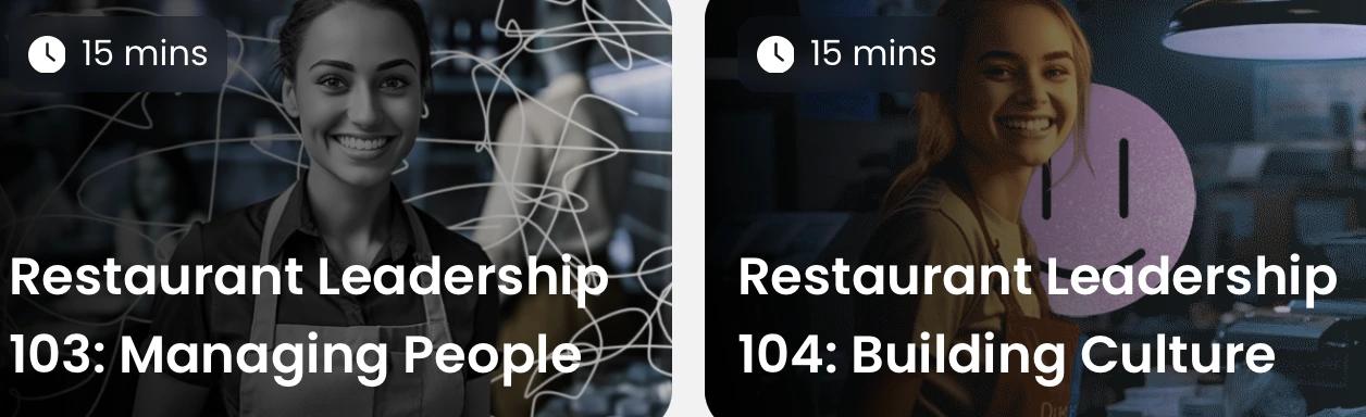 ArrowUp course thumbnails on restaurant leadership.