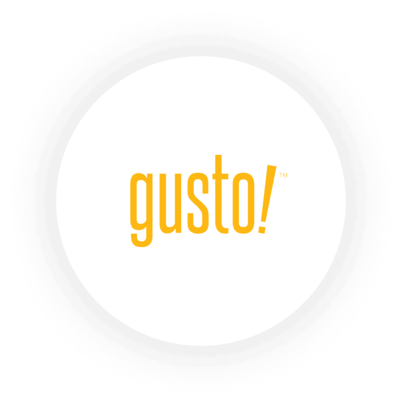 Gusto logo with black circle border