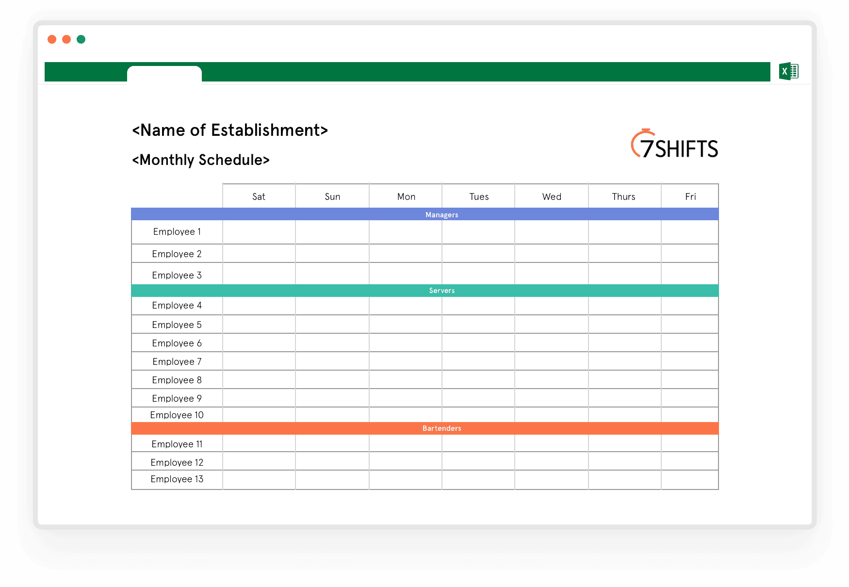 monthly staff schedule template excel